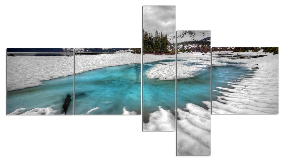Frosted Crystal Clear Lake, Landscape Canvas Art Print, 60"x32", 5 panels