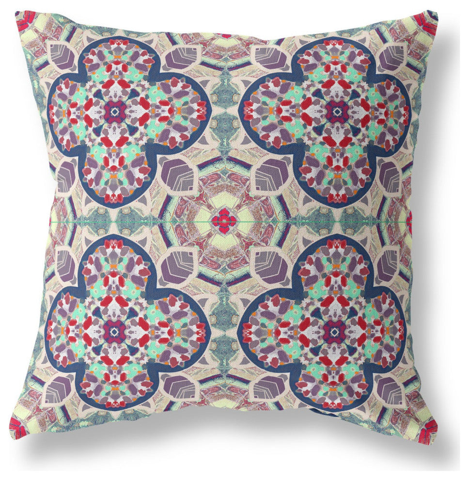 20" Mauve Blue Cloverleaf Indoor Outdoor Throw Pillow