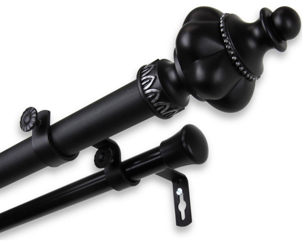 Arlie 1" Double Curtain Rod, Black, 160-240"