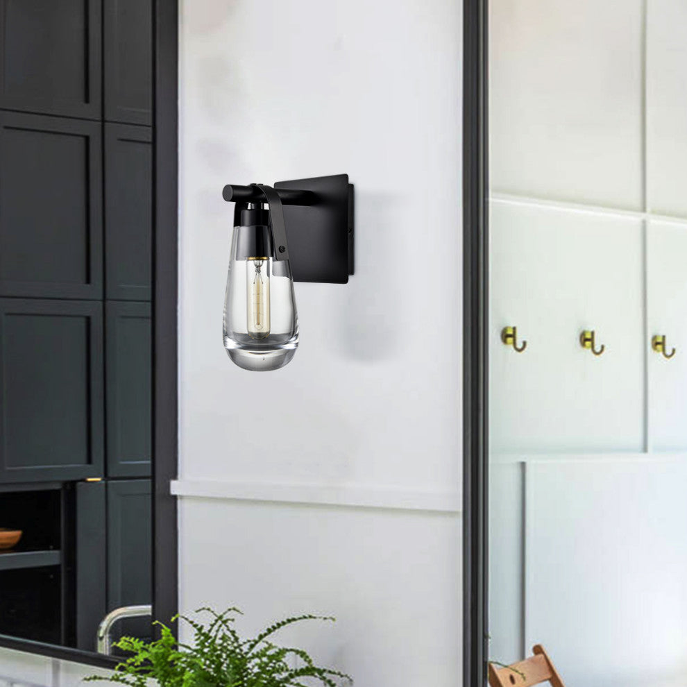 Black Raindrop Wall Sconce With Clear Glass