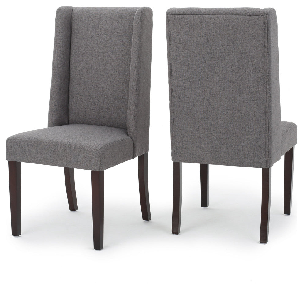 GDF Studio Cline Contemporary Fabric Wingback Dining Chair, Set of 2, Dark Gray