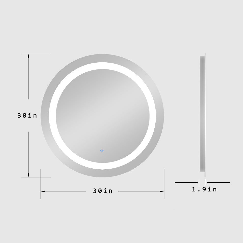 30 In. Round Smart Touch Dimmable Anti-Fog LED Vanity Mirror