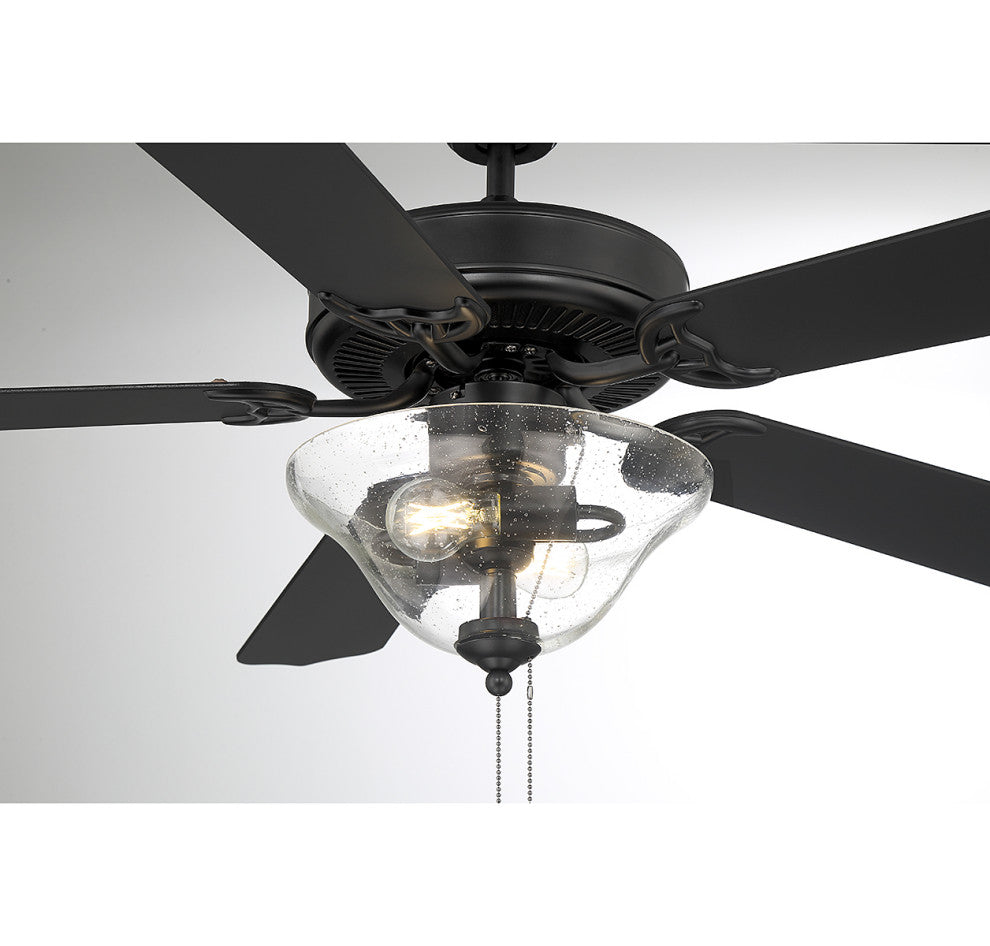 52" 2-Light Ceiling Fan, Matte Black, Matte Black