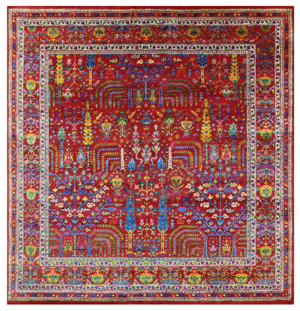 9' Square Persian Ziegler Handmade Wool & Silk Rug - Q13721