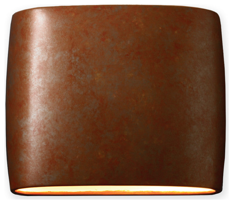 Wide Oval Wall Outdoor Sconce, Closed Top, Small, Dedicated LED, Rust Patina