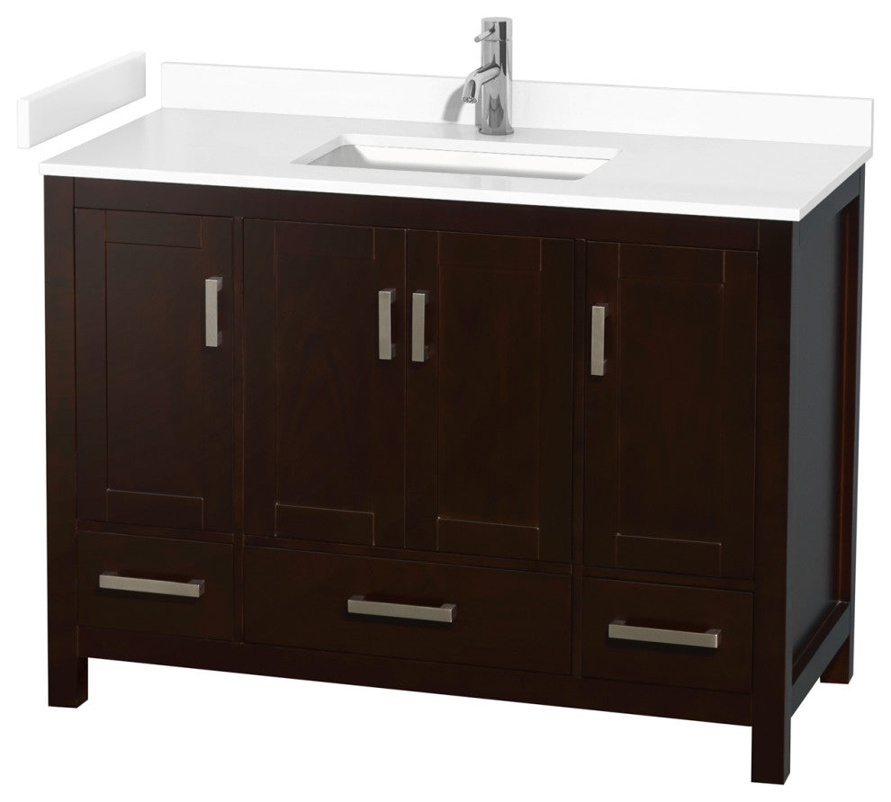 48" Single Bathroom Vanity, Espresso, White Cultured Marble Countertop, Sink