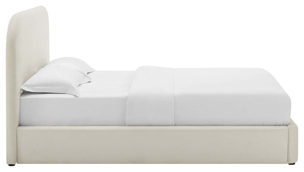 Keynote Performance Velvet Curved King Platform Bed, Alabaster