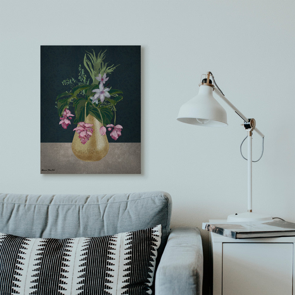 Gold Vase Pink Flower Drawing, 24"x30"