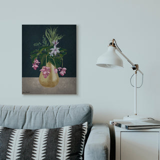 Gold Vase Pink Flower Drawing, 24"x30"