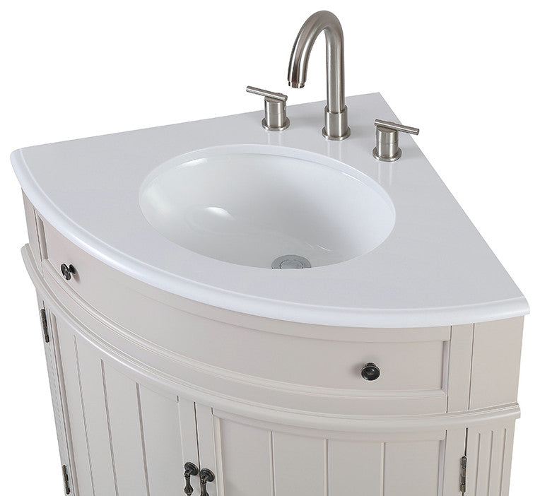 24 Inch Triadsville Grey Corner Design Bathroom Vanity With Quartz Top, Taupe