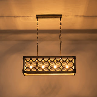 4-Light Open Cage Wooden Kitchen Island Rectangular Chandelier
