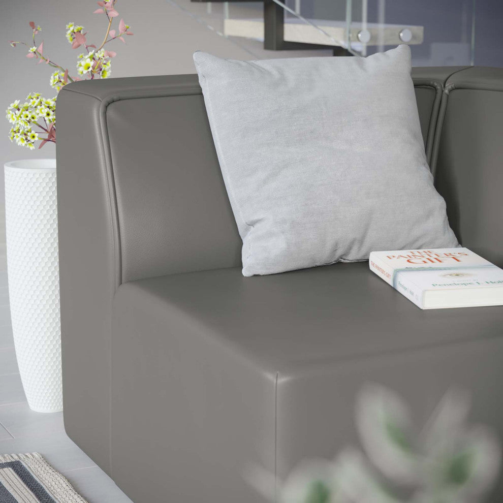 Mingle Vegan Leather Corner Chair-Gray