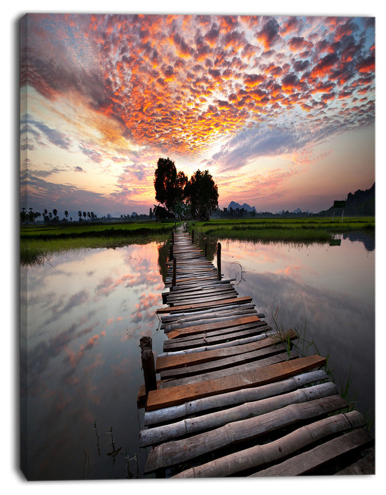 Wooden Bridge under Dramatic Sky, Seashore Canvas Art Print, 30"x40"