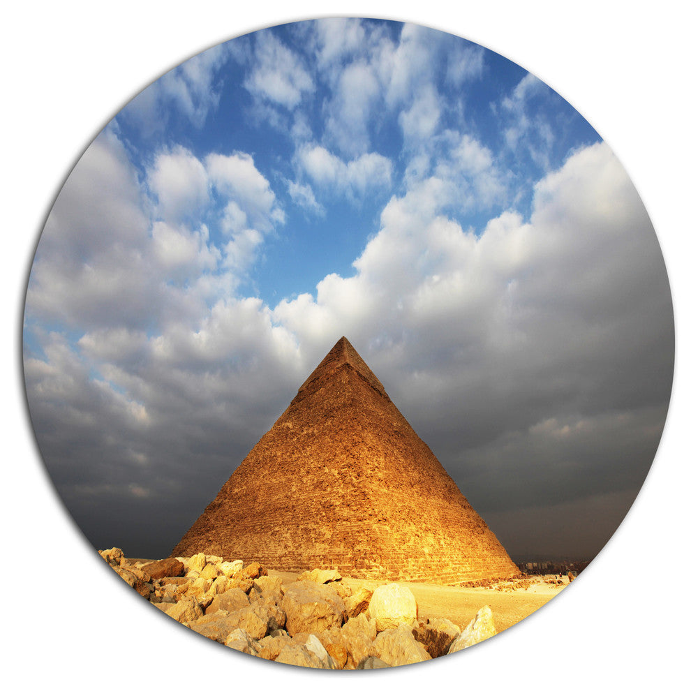 Egyptian Pyramid Under Bright Sky, African Landscape Round Artwork, 36"
