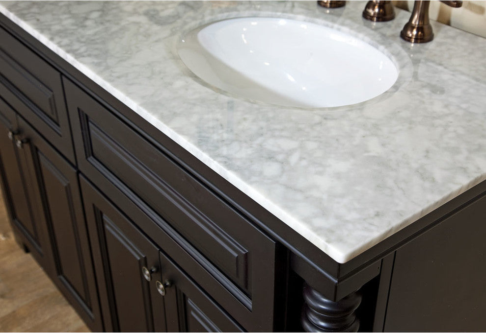 Parme 55" Double Vanity, Dark Mahogany With Marble Vanity Top, White