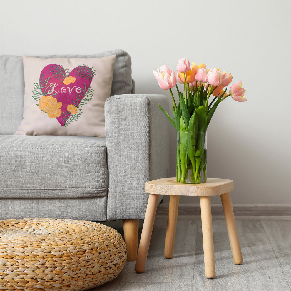 Love And Roses Decorative Throw Pillow, Pink, 26"x 26"