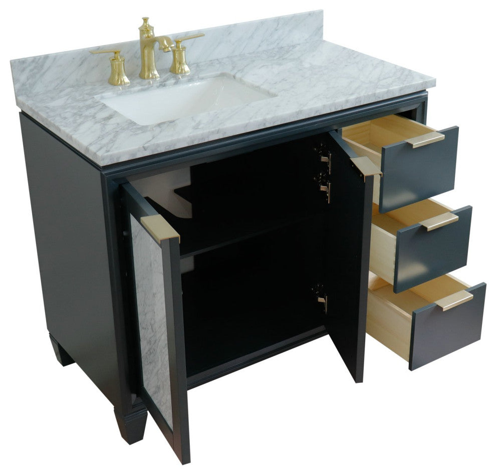 43" Single Vanity, Dark Gray Finish With White Carrara