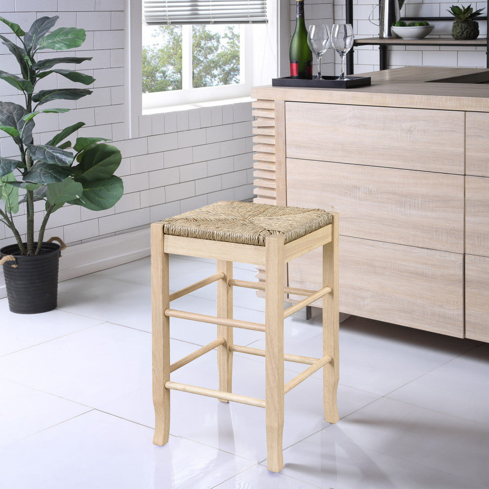 Square Rush Backless Counter Bar Stool, Blonde Oak