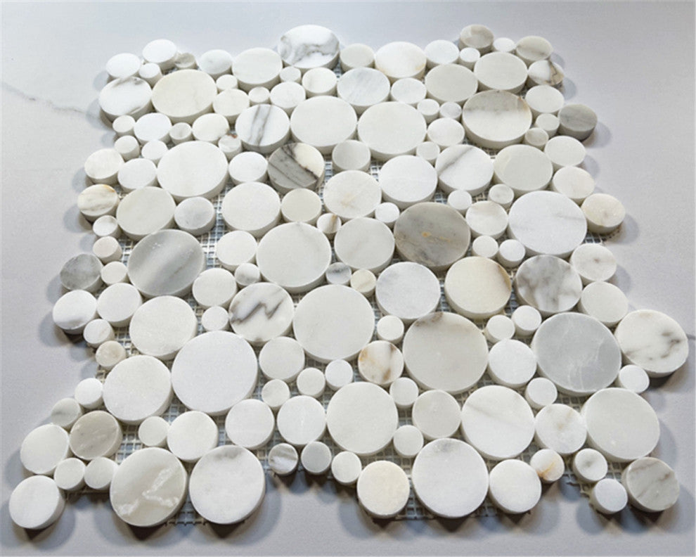 Calacatta Gold Calcutta Marble Bubble Round Paramount Tile Honed, 1 sheet