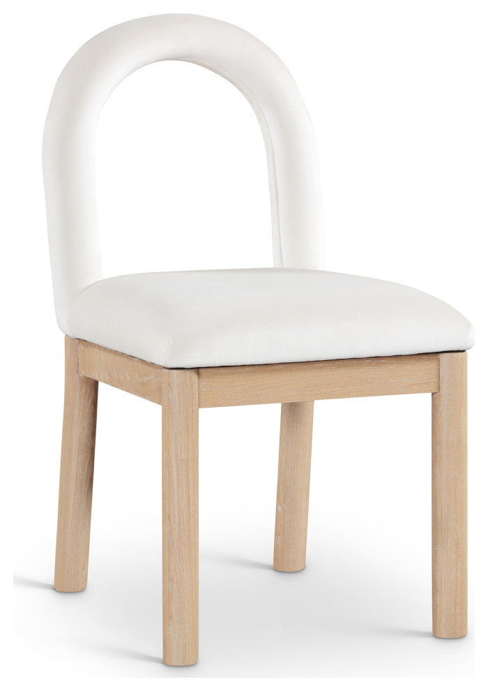Conrad Upholstered Dining Chair, Cream, Velvet, Natural Finish