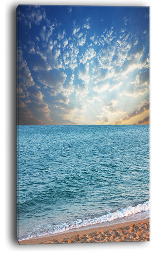 "Fasting Moving Clouds Over Blue Beach" Modern Beach Canvas Art Print, 20"x40"