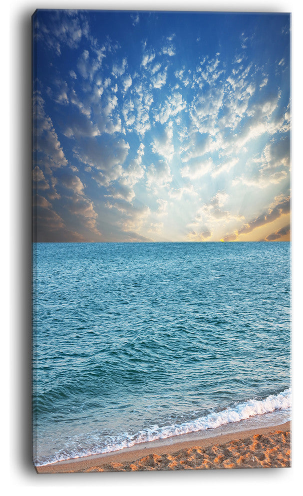 "Fasting Moving Clouds Over Blue Beach" Modern Beach Canvas Art Print, 20"x40"