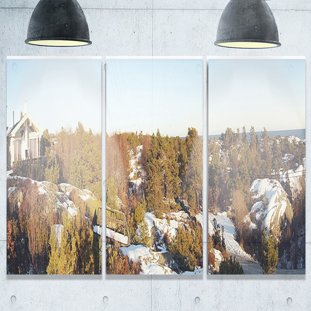 "Rocky Coast With Wooden Cottage" Metal Wall Art, 3 Panels, 36"x28"
