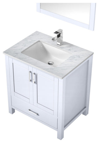 Jacques 30" Single Vanity, Carrara Marble Top, Square Sink&28" Mirror W/ Faucet