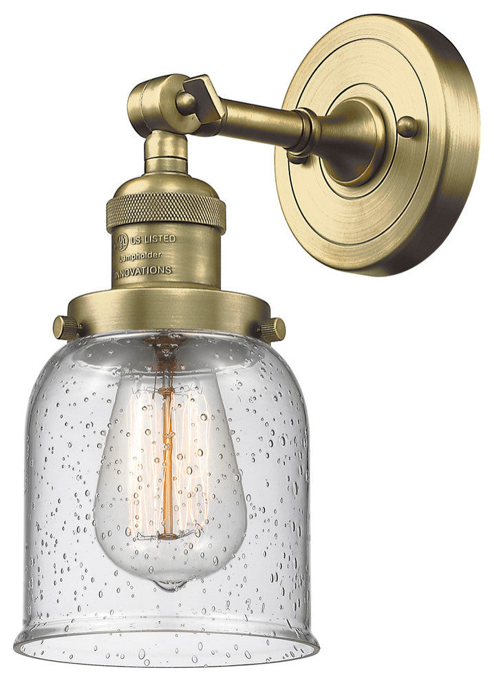 1-Light Small Bell 5" Sconce, Antique Brass, Glass: Seedy