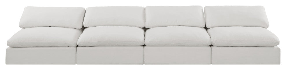 Comfy Upholstered Modular Sofa, Cream, 4-Piece: 4 Armless Chair, Linen Textured Fabric