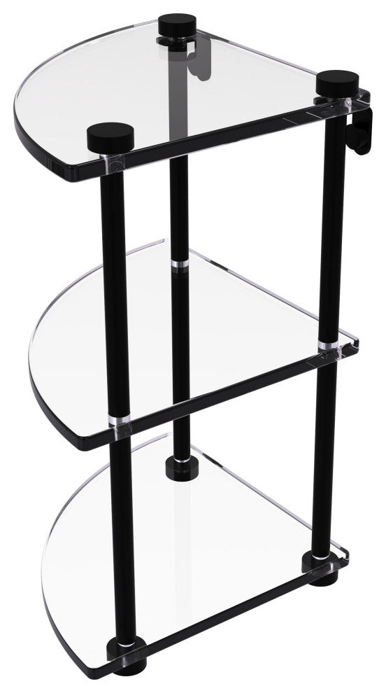 Three Tier Corner Glass Shelf, Matte Black