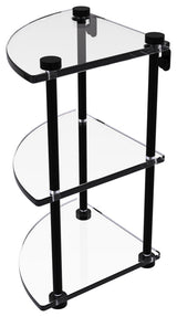 Three Tier Corner Glass Shelf, Matte Black