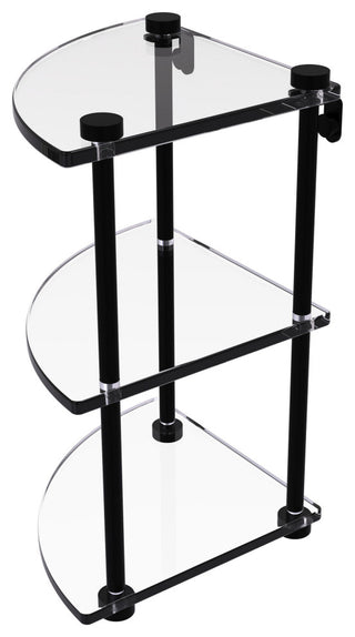 Three Tier Corner Glass Shelf, Matte Black