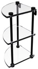 Three Tier Corner Glass Shelf, Matte Black