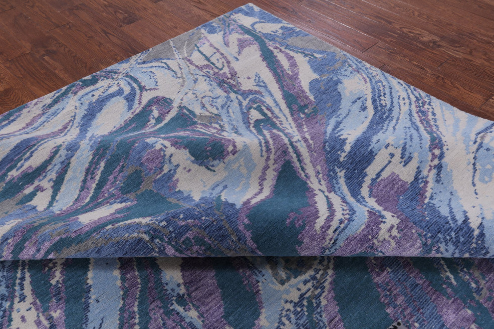 8' 1" X 9' 10" Wool and Silk Modern Hand Knotted Rug Q7097