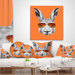 Funny Rabbit With Sunglasses Animal Throw Pillow, 18"x18"