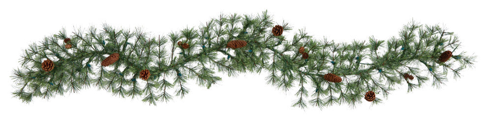 6' North Carolina Pine Faux Christmas Garland With 30 White Lights & Pinecones