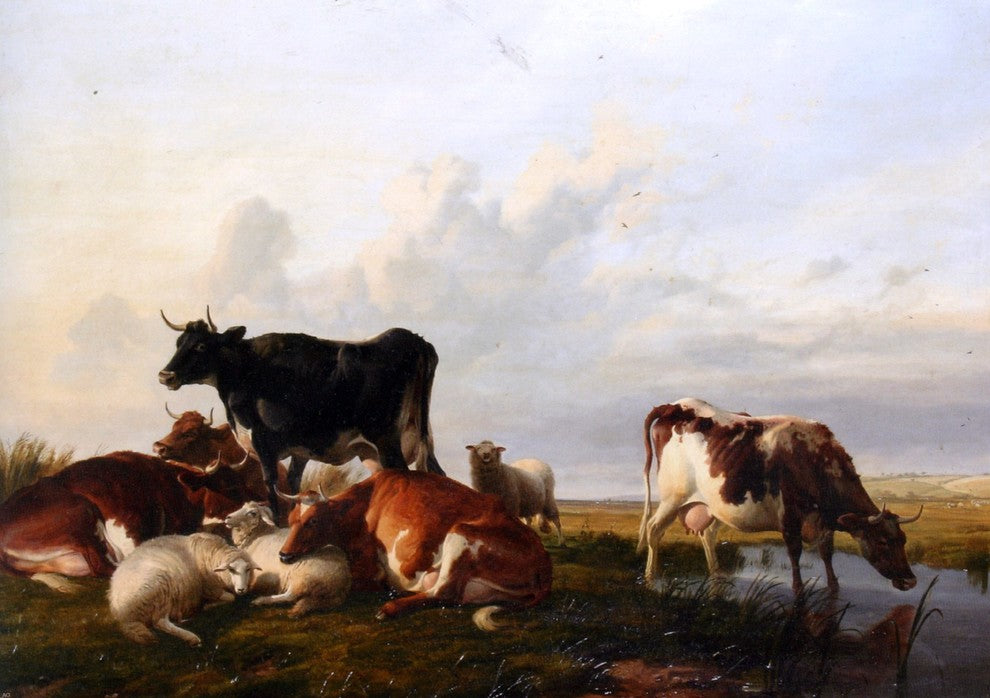Thomas Sidney Cooper Cattle and Sheep Probably in Canterbury Meadows Canvas Wrap