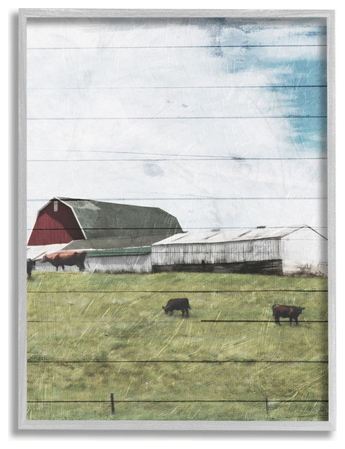 Rustic Farm Landscape Wood Te"xtured Painting, 16"x20"