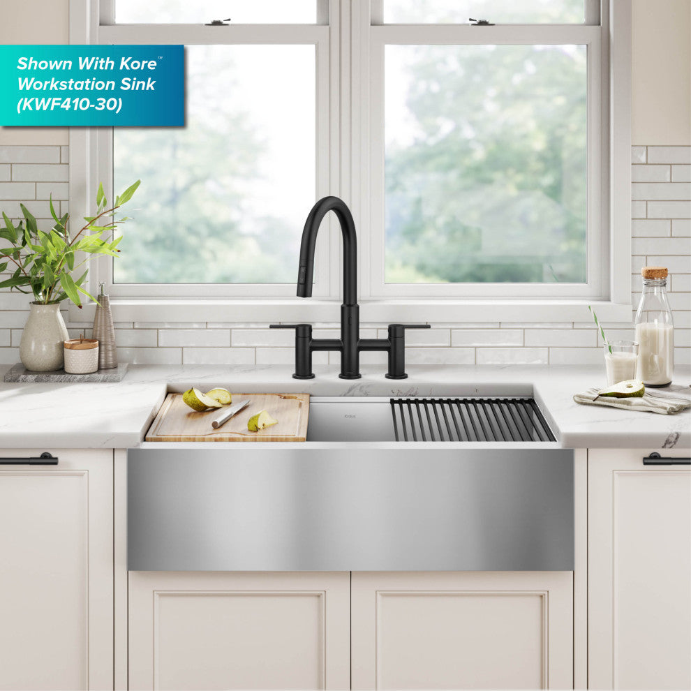 KRAUS Oletto Touchless Sensor Bridge Kitchen Faucet w Pulldown Sprayhead MB
