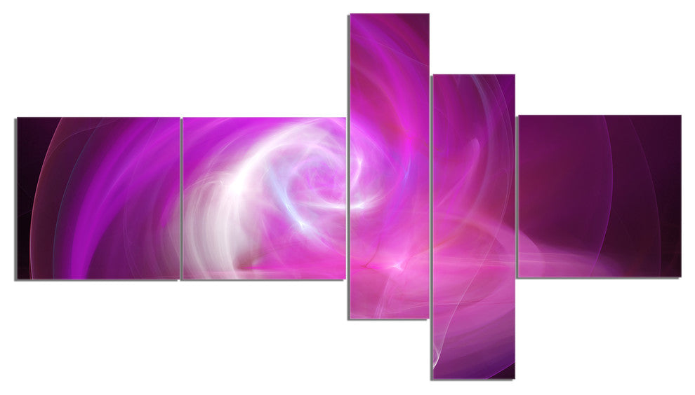 Pink Fractal Abstract Illustration, Abstract Canvas Wall Art, 60"x32", 5 panels