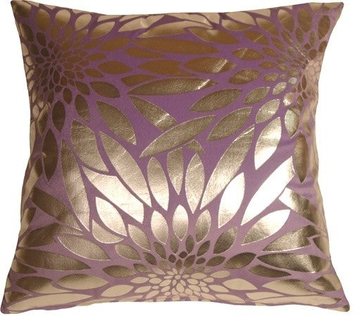 Pillow Decor - Metallic Floral Violet Square Throw Pillow