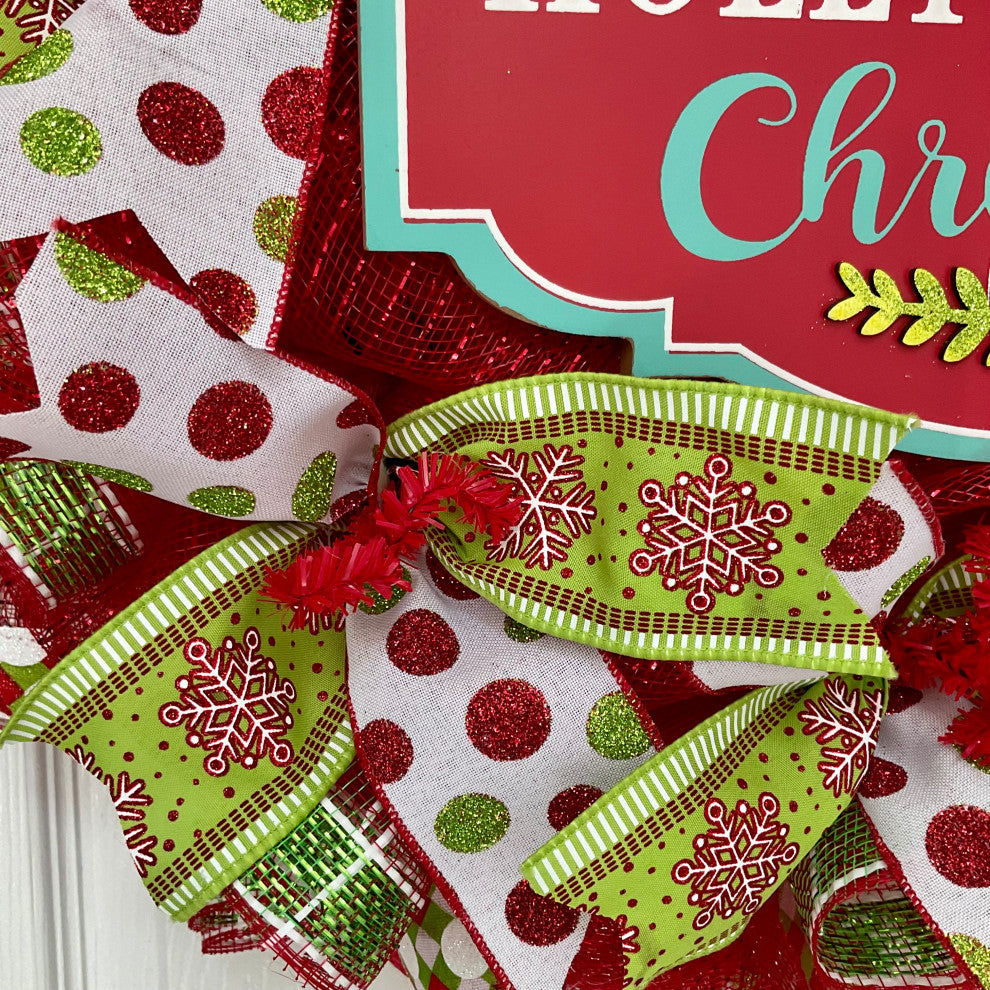 Have a Holly Jolly Christmas Handmade Deco Mesh Wreath