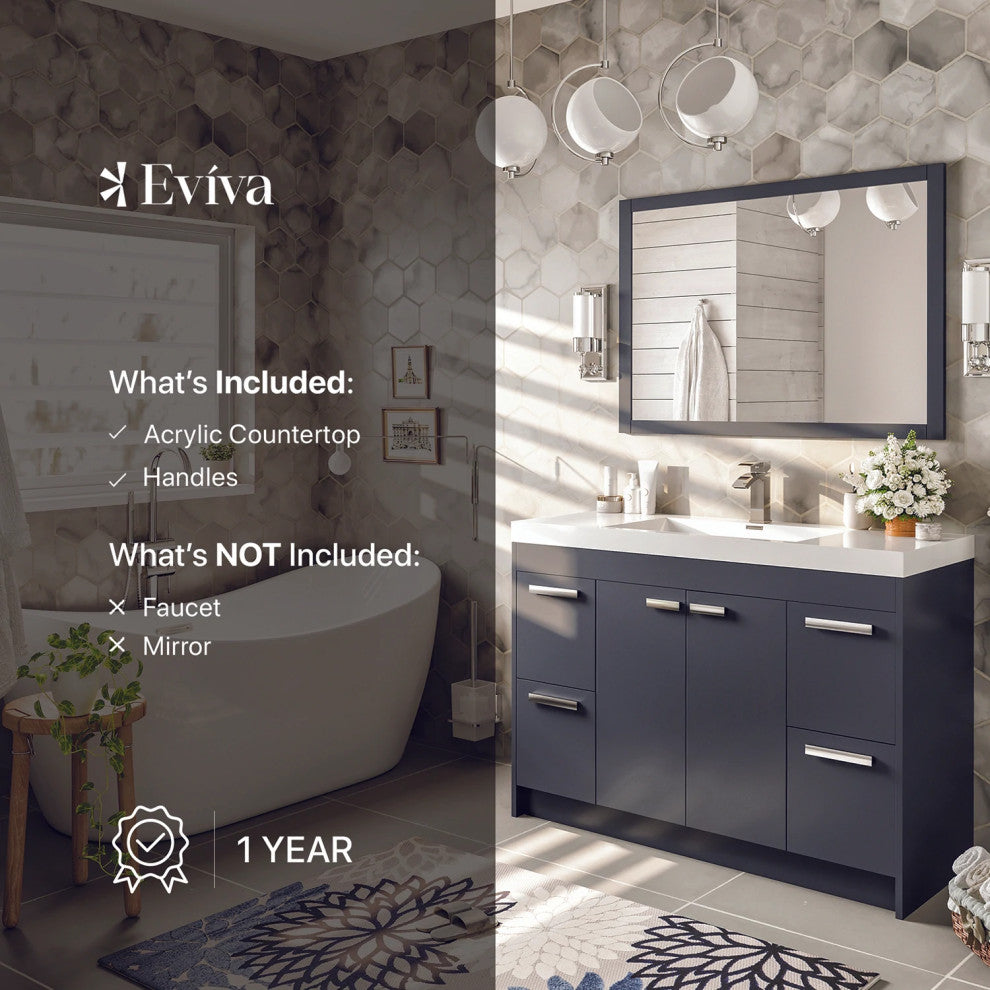 Eviva Lugano 42" Gray Modern Bathroom Vanity with White Integrated Acrylic Sink