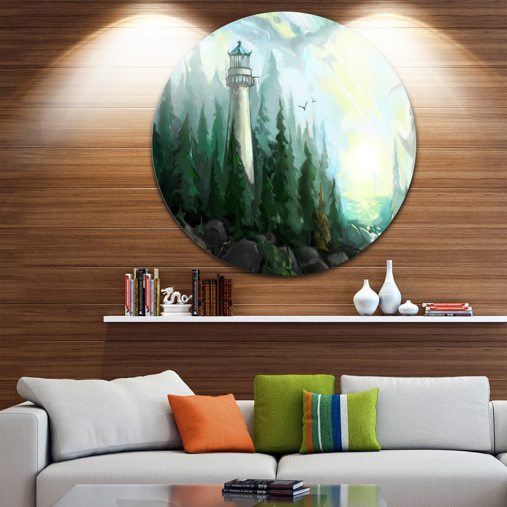 Landscape With River And Trees, Painting Large Disc Metal Wall Art, 11"