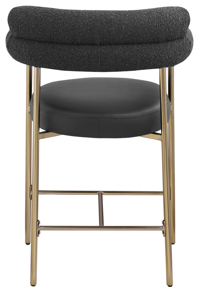 Blake Vegan Leather/Boucle Fabric Upholstered Counter Stool, Set of 2, Black