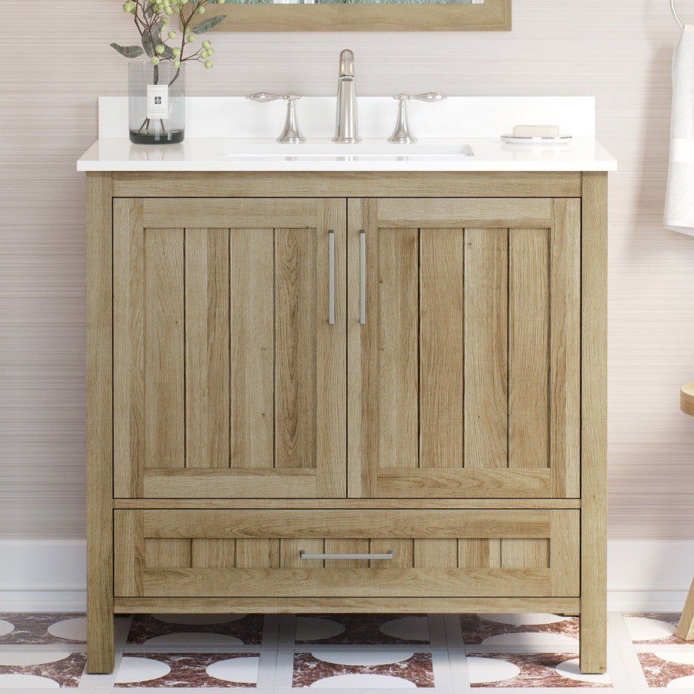 OVE Decors Kansas 18" Single Sink Vanity With Countertop, White Oak, 36 in.