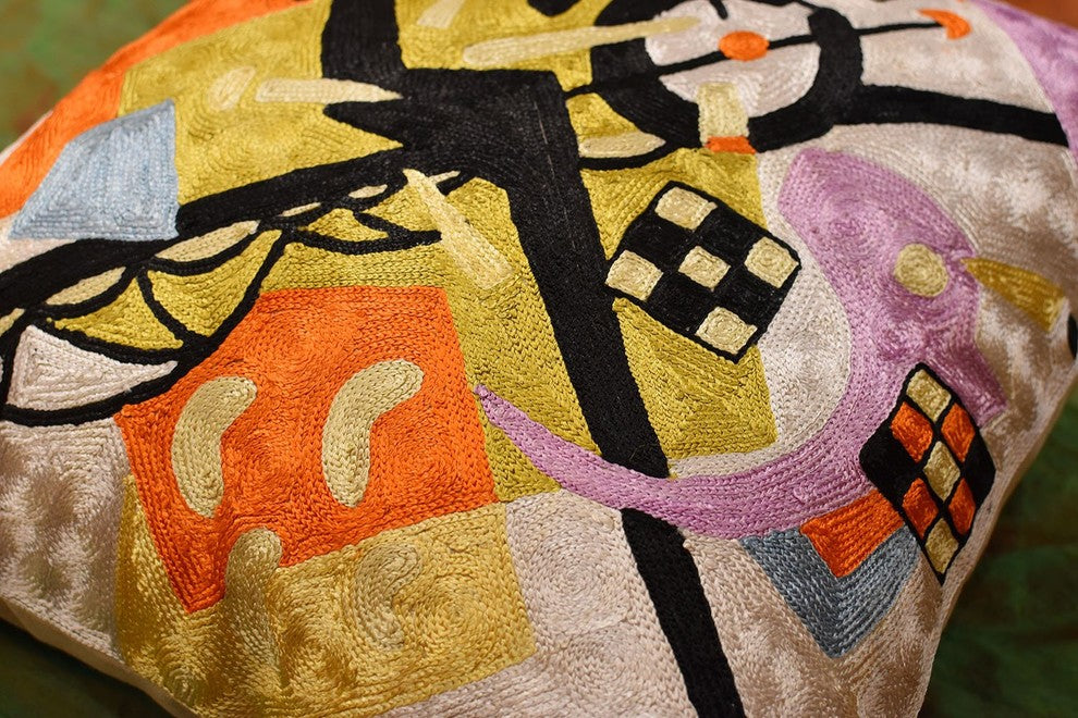 Kandinsky On White III Decorative Pillow Cover Handembroidered Art Silk 18x18"