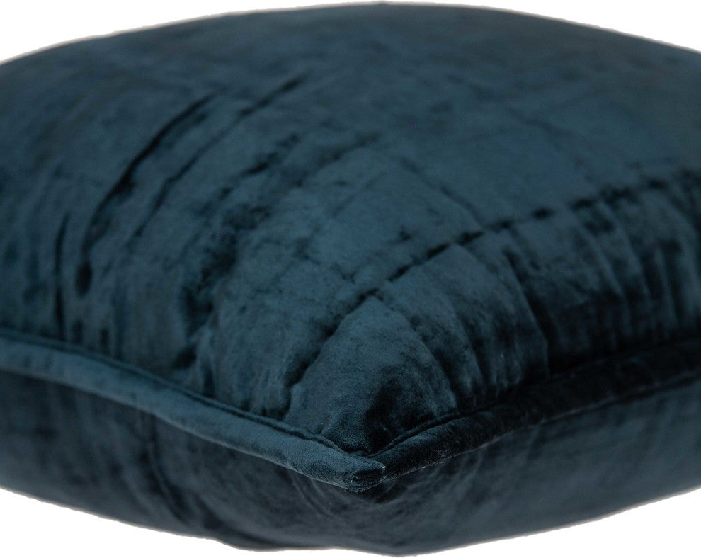 20" X 7" X 20" Transitional Dark Blue Quilted Pillow Cover With Poly Insert