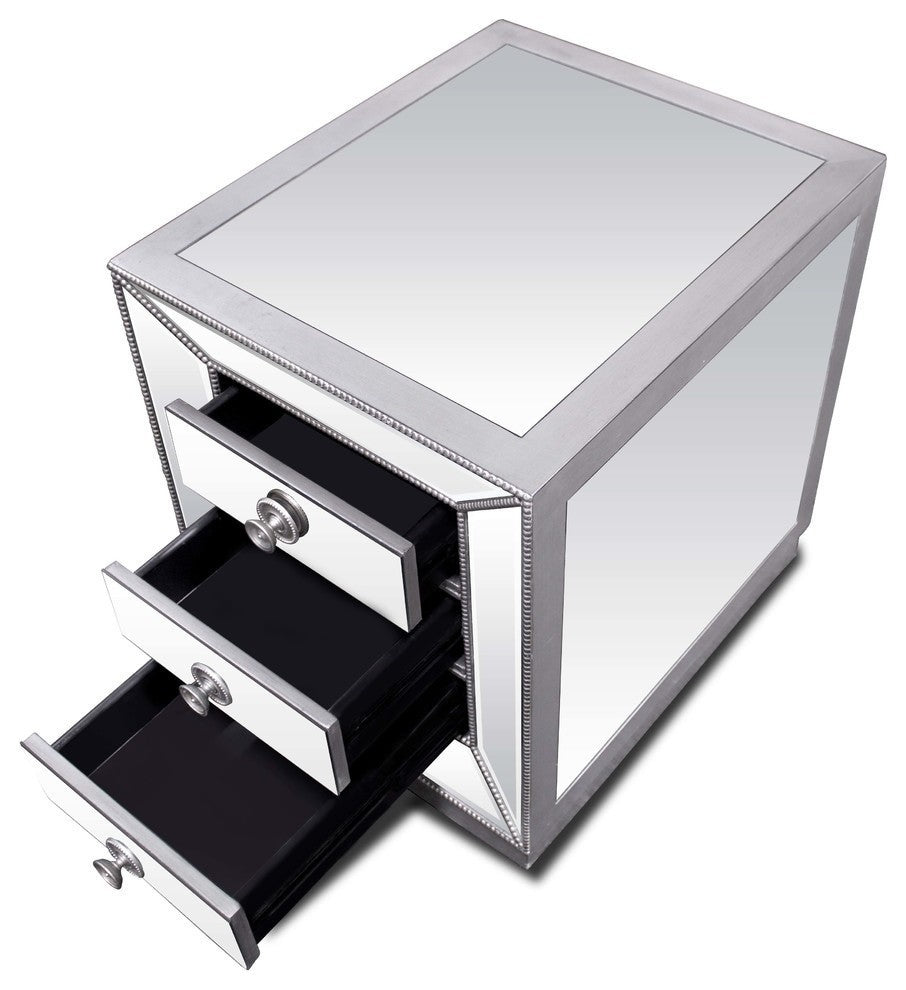 Silver Mirrored Glass Living Room End Table